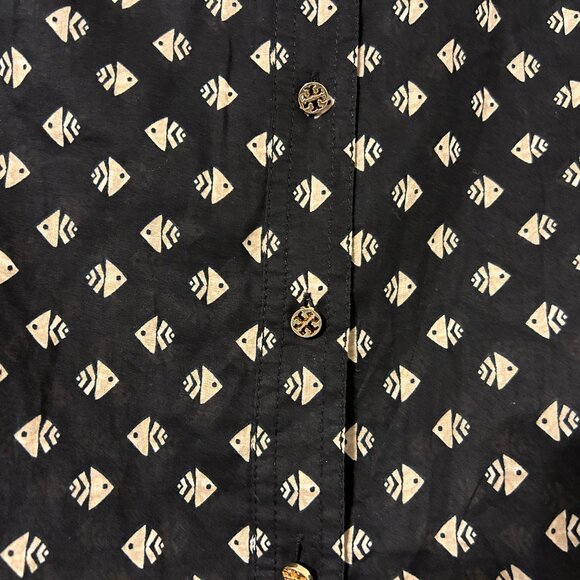 TORY BURCH Sz 6 Black Kingfish Print Long Sleeve Utility Shirt Top - Picture 6 of 9